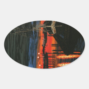 Pegatina Ovalada Peregrino en el punto de Dana al amanecer