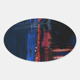 Pegatina Ovalada Peregrino en el punto de Dana al amanecer