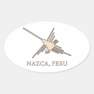 Pegatina Ovalada Periódico Geoglyph de Nazca Hummingbird