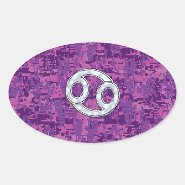 Pegatina Ovalada Perla como cáncer Rótulo Zodiaco en camo digital (Anverso)
