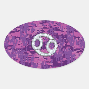 Pegatina Ovalada Perla como cáncer Rótulo Zodiaco en camo digital