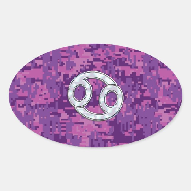 Pegatina Ovalada Perla como cáncer Rótulo Zodiaco en camo digital (Anverso)