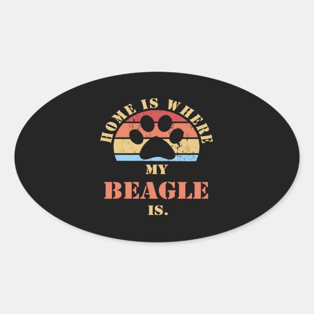 Pegatina Ovalada Perro Beagle Cute (Anverso)