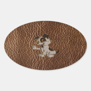 Pegatina Ovalada Perro de la Cuero-Mirada