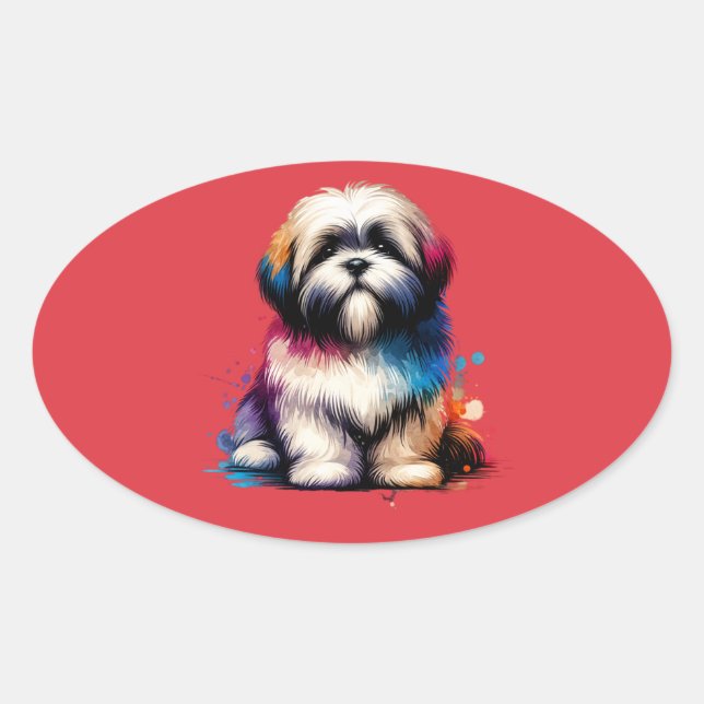 Pegatina Ovalada Perro Lhaso Apso (Anverso)