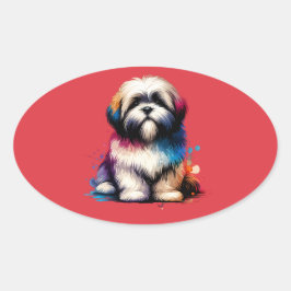 Pegatina Ovalada Perro Lhaso Apso