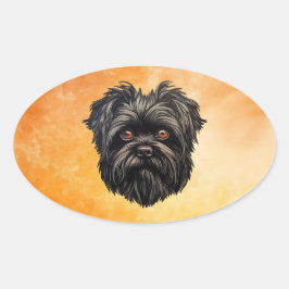 Pegatina Ovalada Perro mono Affenpinscher Affens Terrier