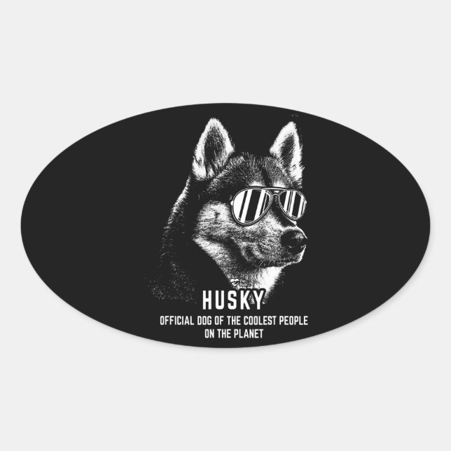 Pegatina Ovalada Perro | Perro oficial Husky Siberiano, Coolest (Anverso)