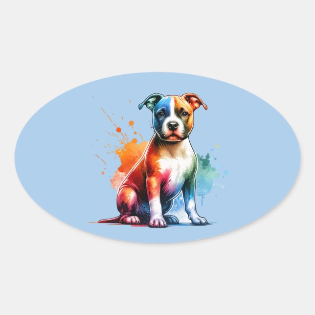 Pegatina Ovalada Perro Terrier de Staffordshire (Anverso)