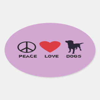 Pegatina Ovalada Perros de amor por la paz