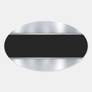 Pegatina Ovalada Personaliza Plantilla en Blanco Faux Plata Negro