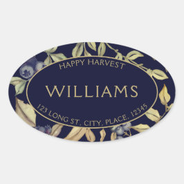 Pegatina Ovalada Personalizable de cosecha de otoño de hojas y baya