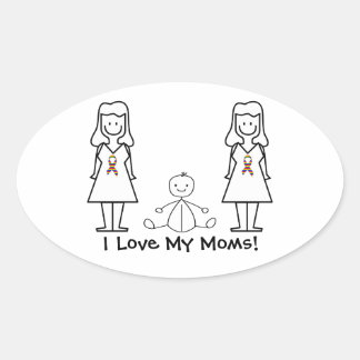 Pegatina Ovalada Personalizable LGBT 2 madres y bebé