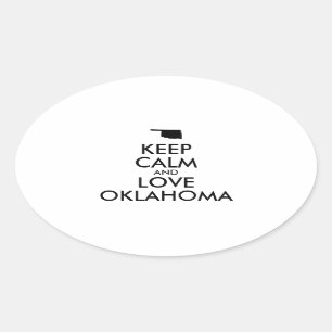 Pegatina Ovalada Personalizable MANTENGA CALMA Y AME A OKLAHOMA