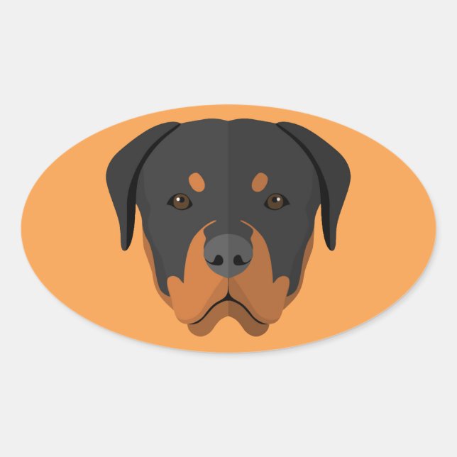 Pegatina Ovalada Personalizado Adorable Rottweiler (Anverso)