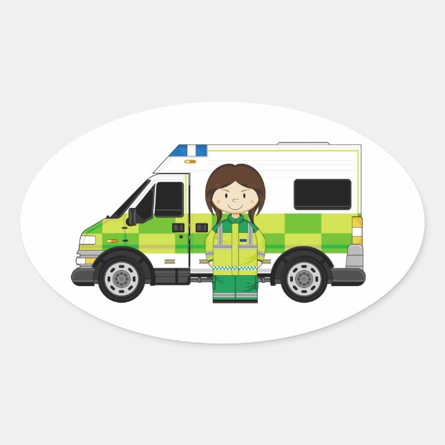 Pegatina Ovalada Personalizado Ambulancia y EMT (Anverso)