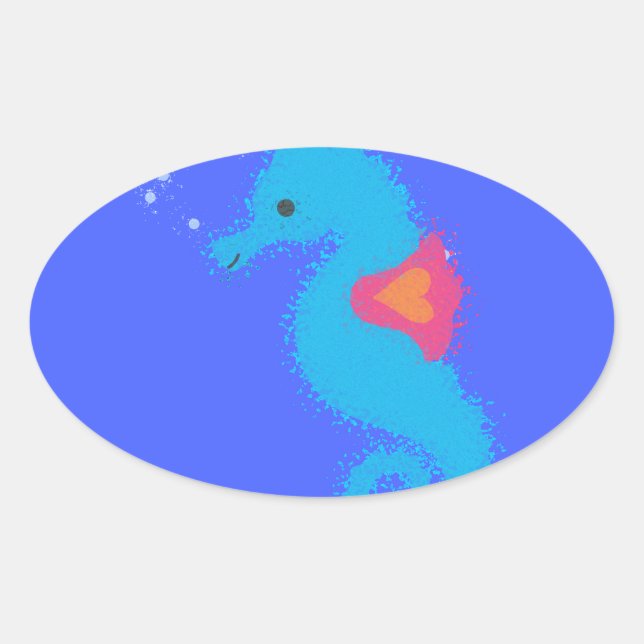 Pegatina Ovalada Personalizado azul caballito de mar (Anverso)
