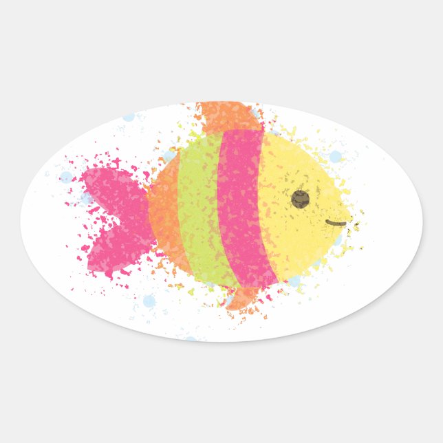 Pegatina Ovalada Personalizado de peces de cuta (Anverso)