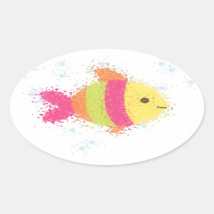 Pegatina Ovalada Personalizado de peces de cuta
