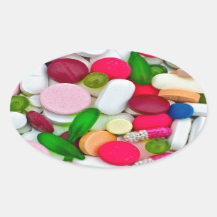 Pegatina Ovalada Personalizado de píldoras coloridas
