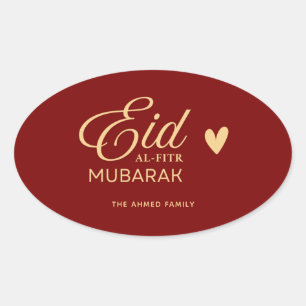 Pegatina Ovalada Personalizado Eid al-Fitr Mubarak ovalado en dorad