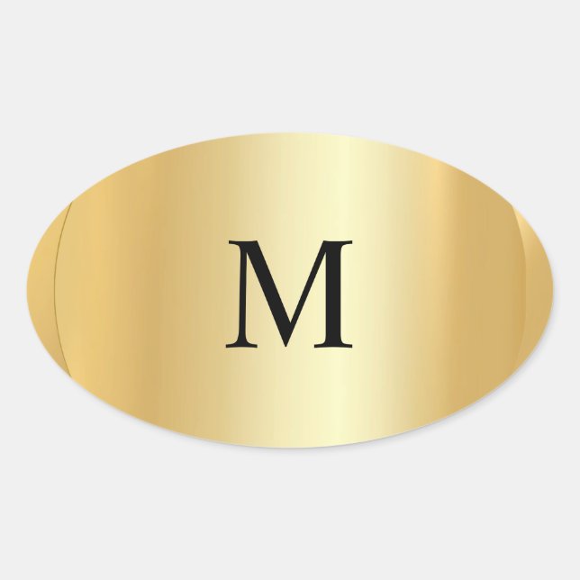 Pegatina Ovalada Personalizado Elegant Faux Gold Monogram Template (Anverso)