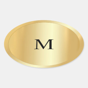 Pegatina Ovalada Personalizado elegante plantilla de monograma Faux