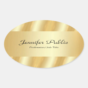 Pegatina Ovalada Personalizado Faux Gold Elegant Script Glamour Tem