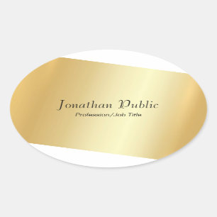 Pegatina Ovalada Personalizado Faux Gold Modern Script Glamour Temp