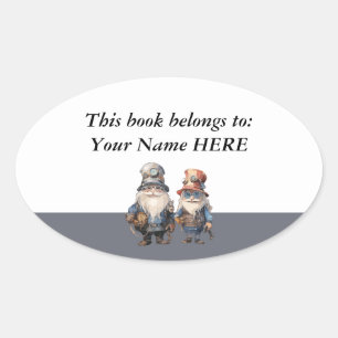 Pegatina Ovalada Personalizado Gnomes Forestales Ex Libris Bookplat