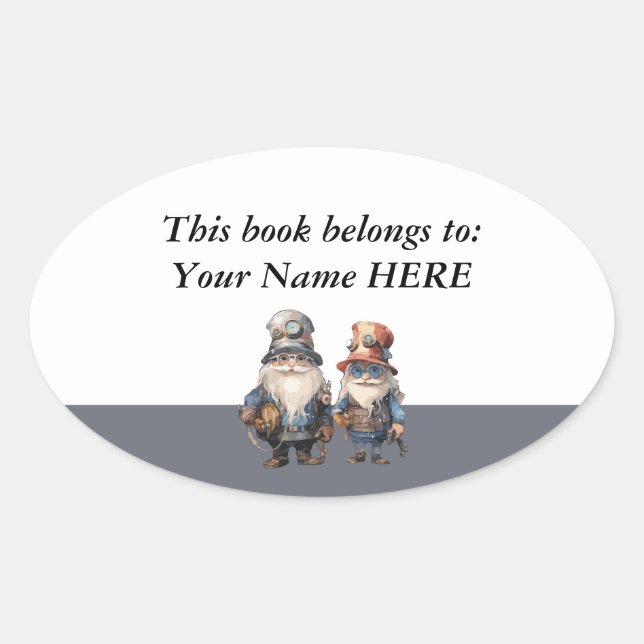 Pegatina Ovalada Personalizado Gnomes Forestales Ex Libris Bookplat (Anverso)