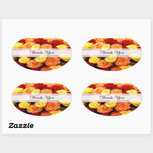 Pegatina Ovalada Personalizado "Gracias" Rosas amarillo/rojo/Naranj