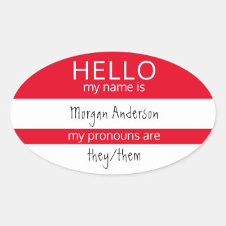 Pegatina Ovalada Personalizado HOLA Mi Nombre Pronouns Es Badge