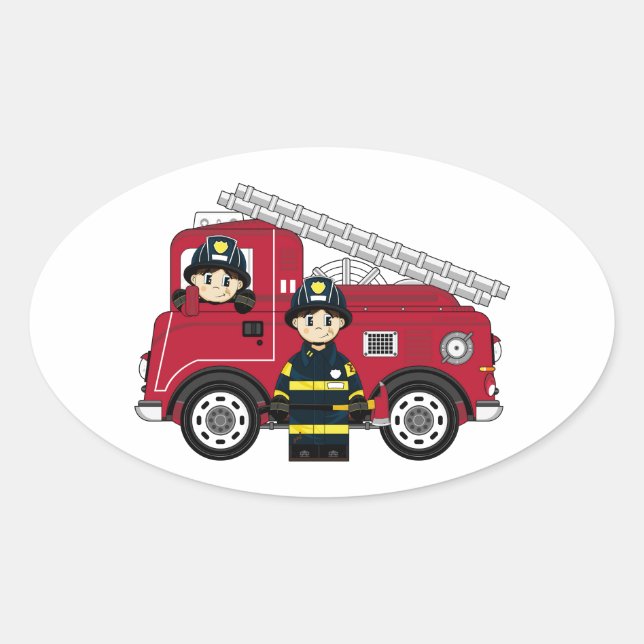 Pegatina Ovalada Personalizado lindo Fireman (Anverso)
