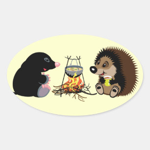 Pegatina Ovalada personalizado mole y hedgehog