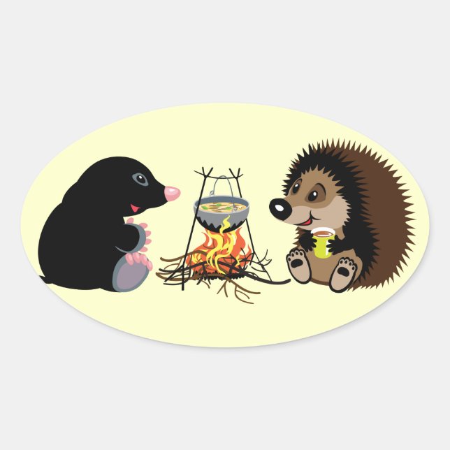 Pegatina Ovalada personalizado mole y hedgehog (Anverso)