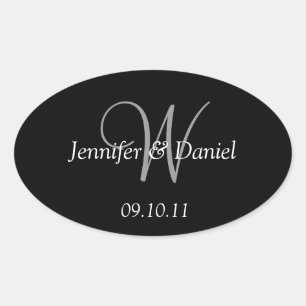 Pegatina Ovalada Personalizado Monograma W Etiquetas de vino