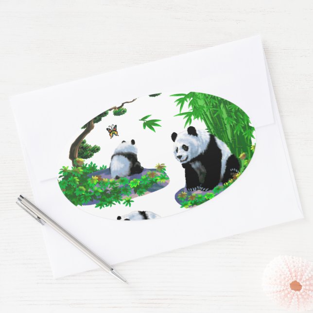 Pegatina Ovalada personalizado panda lindo (Sobre)