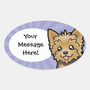 Pegatina Ovalada Personalizado Yorkshire Terrier (pelo corto sin ar
