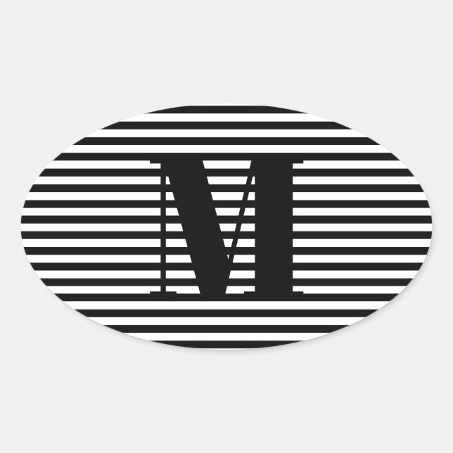 Pegatina Ovalada Personalizar monograma franjas blancas iniciales (Anverso)