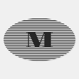 Pegatina Ovalada Personalizar monograma franjas blancas iniciales