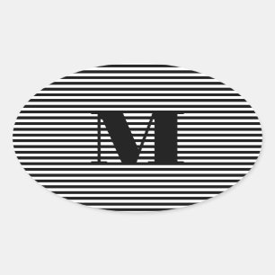 Pegatina Ovalada Personalizar monograma franjas blancas iniciales