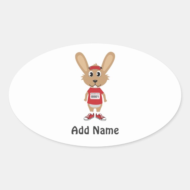 Pegatina Ovalada Personalizar que corre Bunny (Anverso)