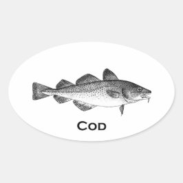 Pegatina Ovalada Pesca antigua - Bacalao