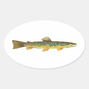 Pegatina Ovalada Pesca de trucha marrón