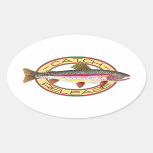 Pegatina Ovalada Pesca de trucha y liberación