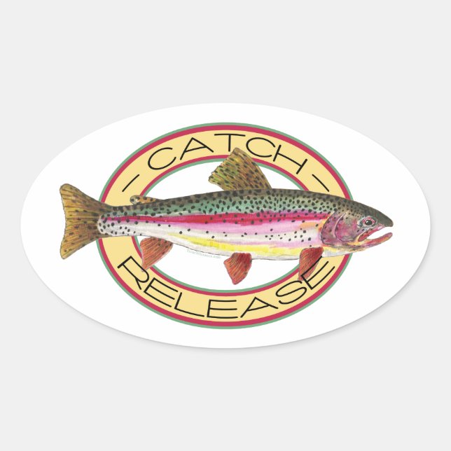 Pegatina Ovalada Pesca de trueque y liberación (Anverso)