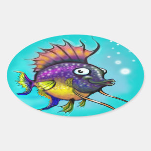 Pegatina Ovalada Pescado arco iris