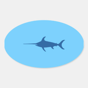 Pegatina Ovalada Pescado de espada azul