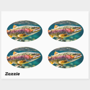 Pegatina Ovalada Pescado de salmón